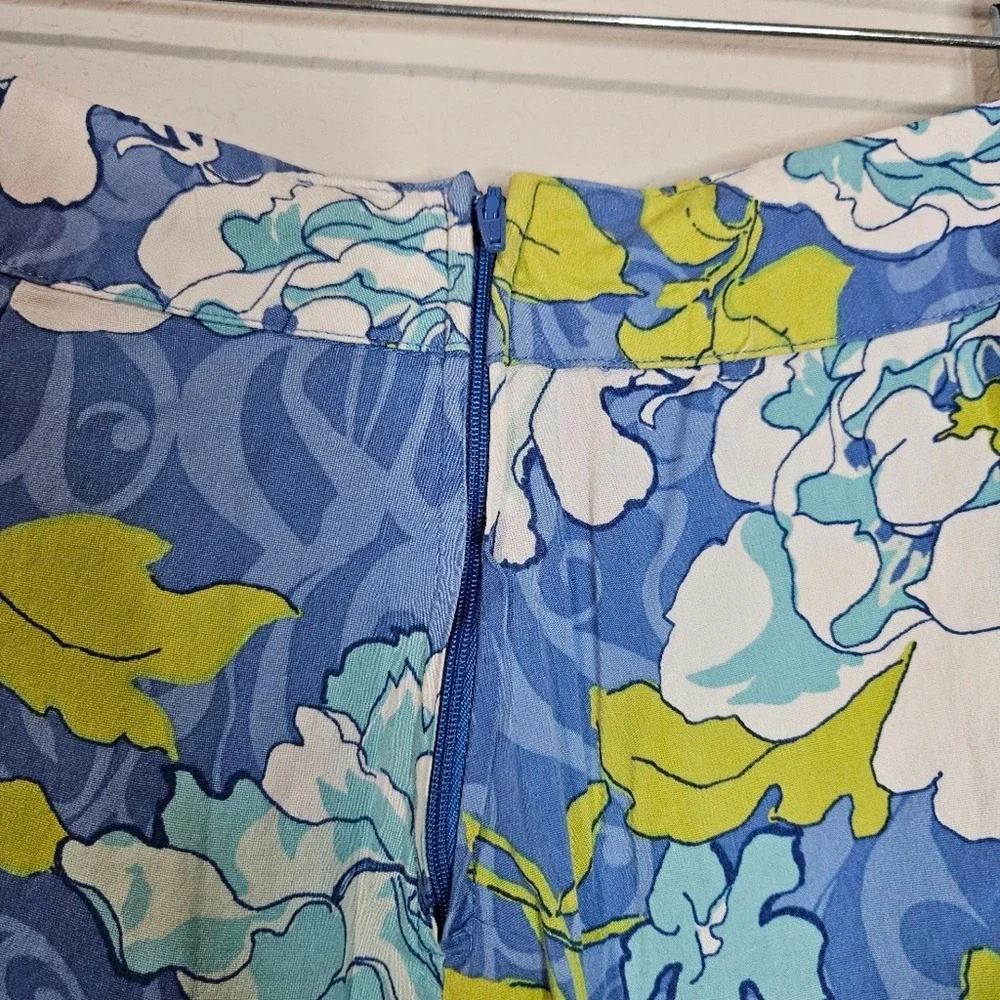St. John's Bay Floral A-Line Skirt Blue Green Tropical Cotton Sz 6 VTG Summer